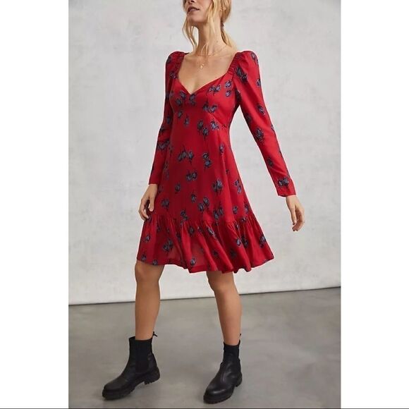NEW Anthropologie Tracy Reese Rosebud Floral Puff Flounce Mini Dress X-Small - Picture 3 of 4